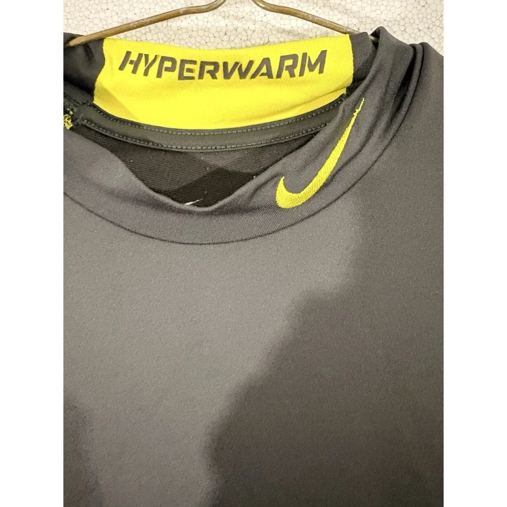NIKE PRO Combat Hyperwarm Dri-Fit Base Layer Shirt Sz XL Gray Yellow Fitted - Picture 4 of 12